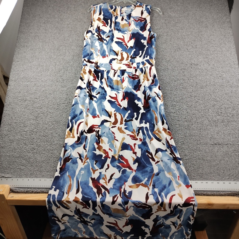 Chico's Maxi Dress Sz Medium Abstract Artsy Sleeveless Blue Stretch EUC